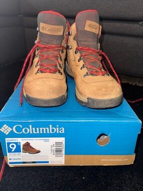 Columbia Tan and Red Women's Waterproof Hiking Boots